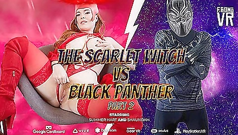 Scarlet witch in stockings gets a facefuck from a dude