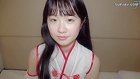 Cute Japanese brunette with shaved pussy and tights creampie