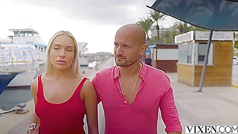 Hot blonde milf with natural body is playing with her hair and fingers