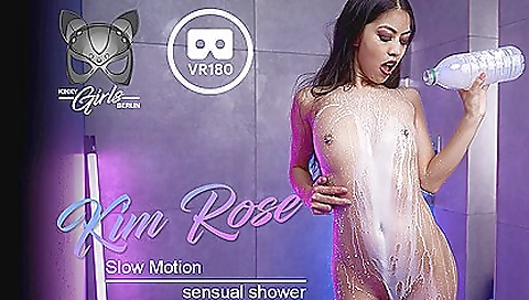 Brunette brunette in white blouse shows off her body