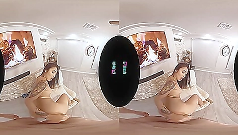 Busty girl in a black lingerie is in vr porn scene