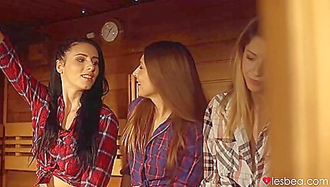 Talia Mint And Nelly Kent - Sex In Sauna And Under Waterfall