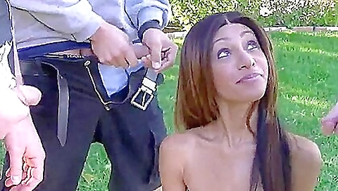 Brunette brunette babe enjoys a great group of guys