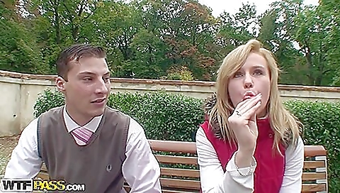 Big boobed blonde teen in black jeans and red lingerie