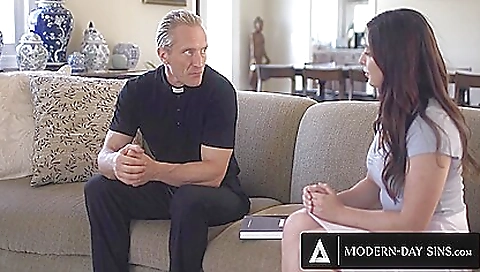 Cute teen 18+ gets creampied by a priest in missionary