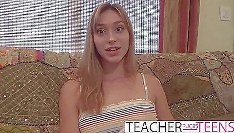 Hot blonde girl with a nice face and a nice body is a good teacher