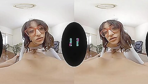 Sexy brunette stud studies a textbook in the vr porn movie