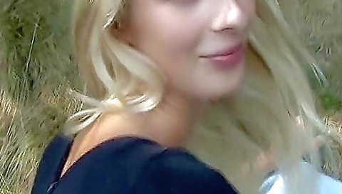 Beautiful blond girl in swimsuit is being deepthroated