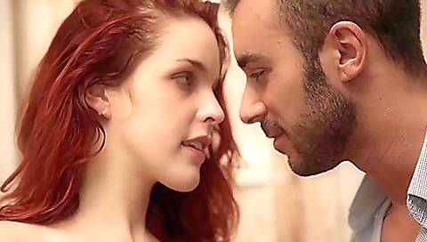 Redhead babe with a hairy pussy wants to watch some porn