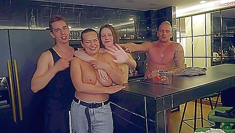 Horny brunette with big tits gets fucked in a foot fetish